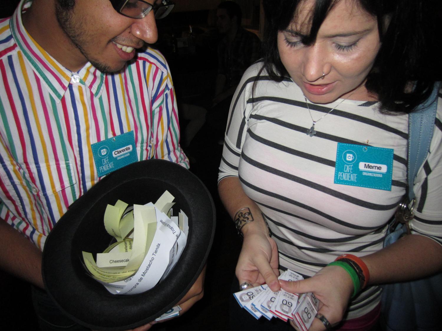 Clarents and Margarita, getting ready for the raffle