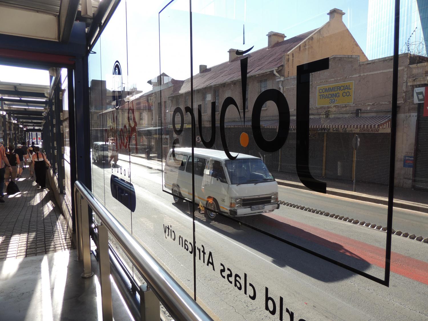 View from a Rea Vaya bus stop. The new bus system opened just before Joburg hosted the 2010 World Cup. Rea Vaya means “we are going” in the Sotho language.