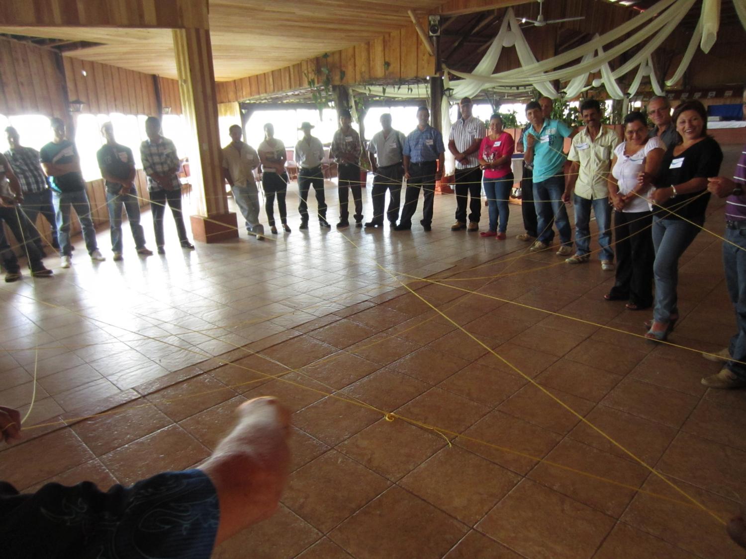 An ice-breaking activity during a recent meeting of eight village lending committees