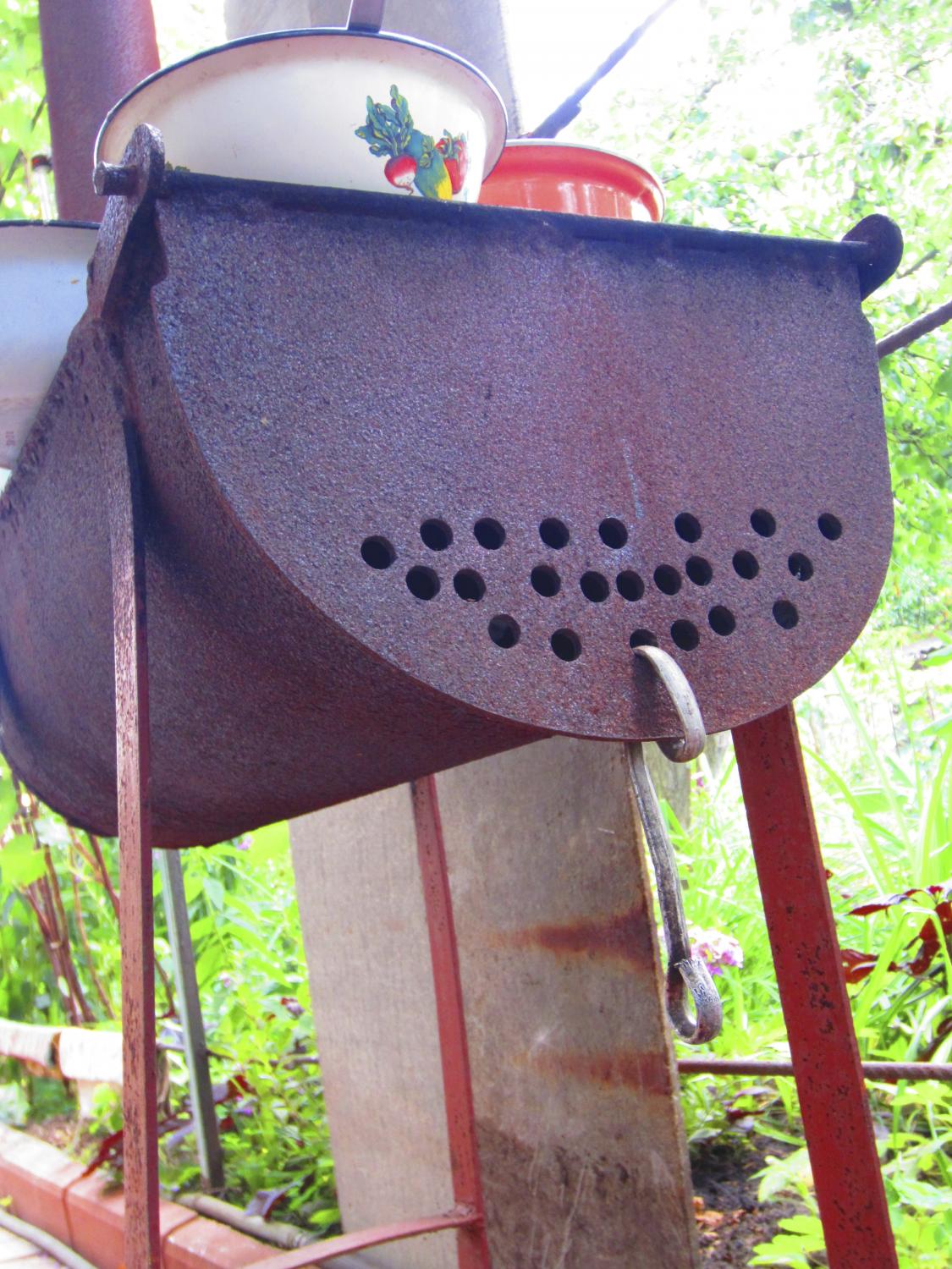 A handmade wood-burning stove