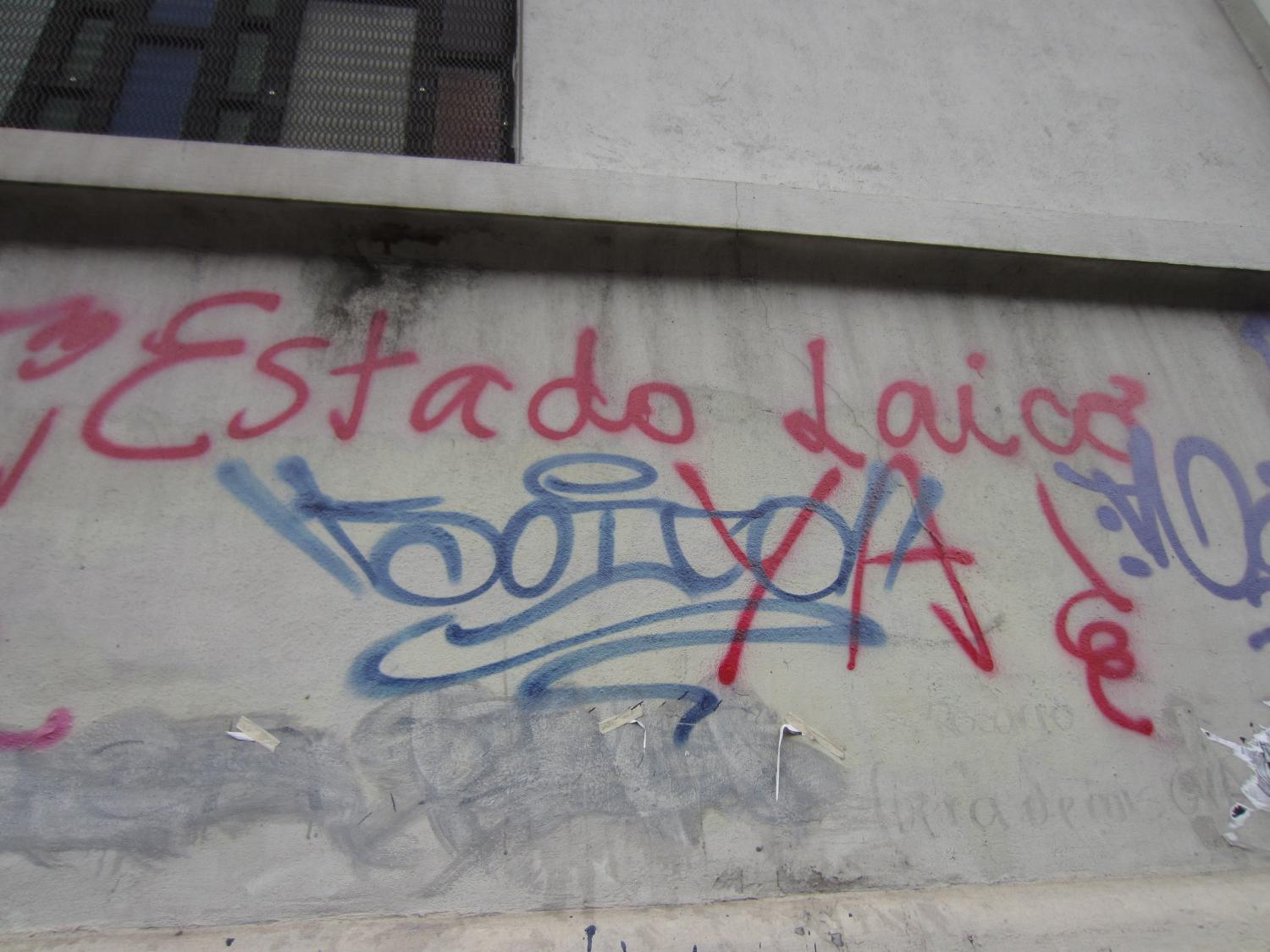 "Secular state" (written on the side of a church)