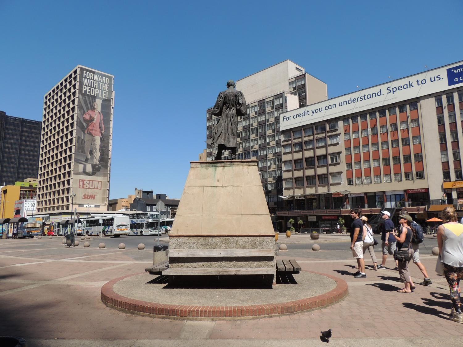 Gandhi Square where Joburg's first court stood and Gandhi first appeared as a lawyer, and where he was later sentenced to imprisonment for his political activism.