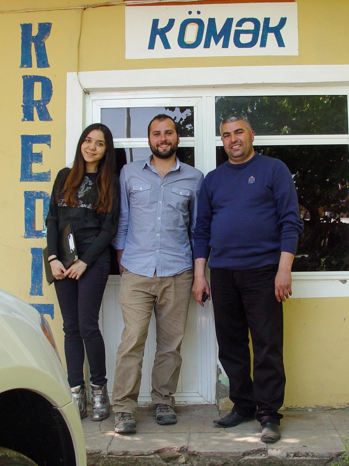 Komak Credit Union branch in Fuzuli, Azerbaijan, with Kiva Coordinator Afitab and Loan Officer Servan. Dimitri, Azerbaijan