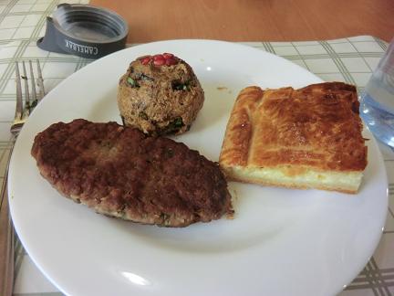 Cutlet, eggplant and khachapuri