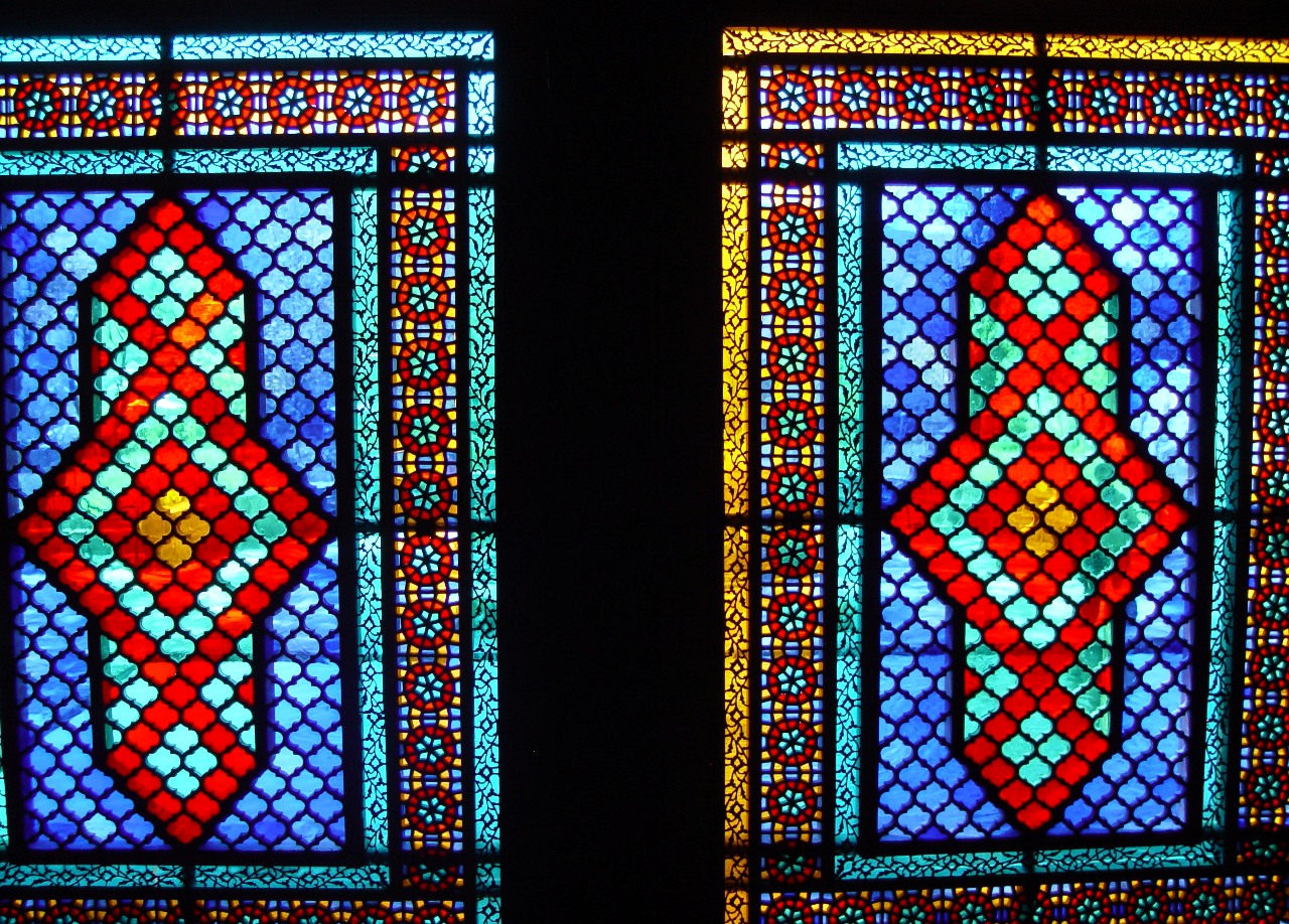 The stained Murano glass imported from Italy from inside the palace.