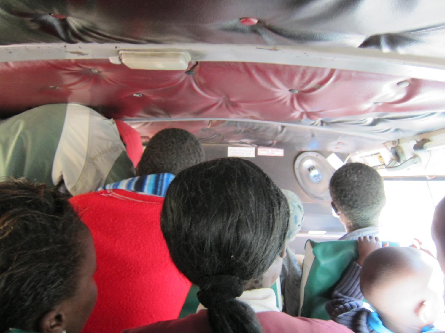 The inside of an overcrowded matatu. You don't want to be here.