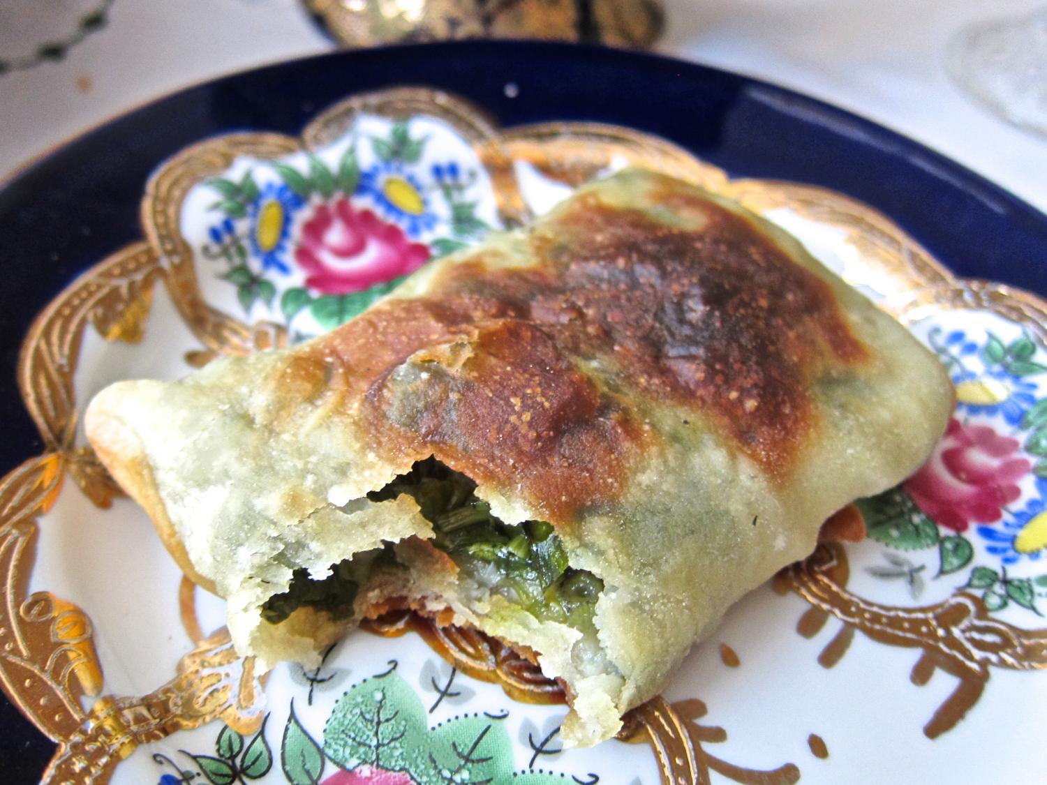 Tajik samosas filled with wild greens.