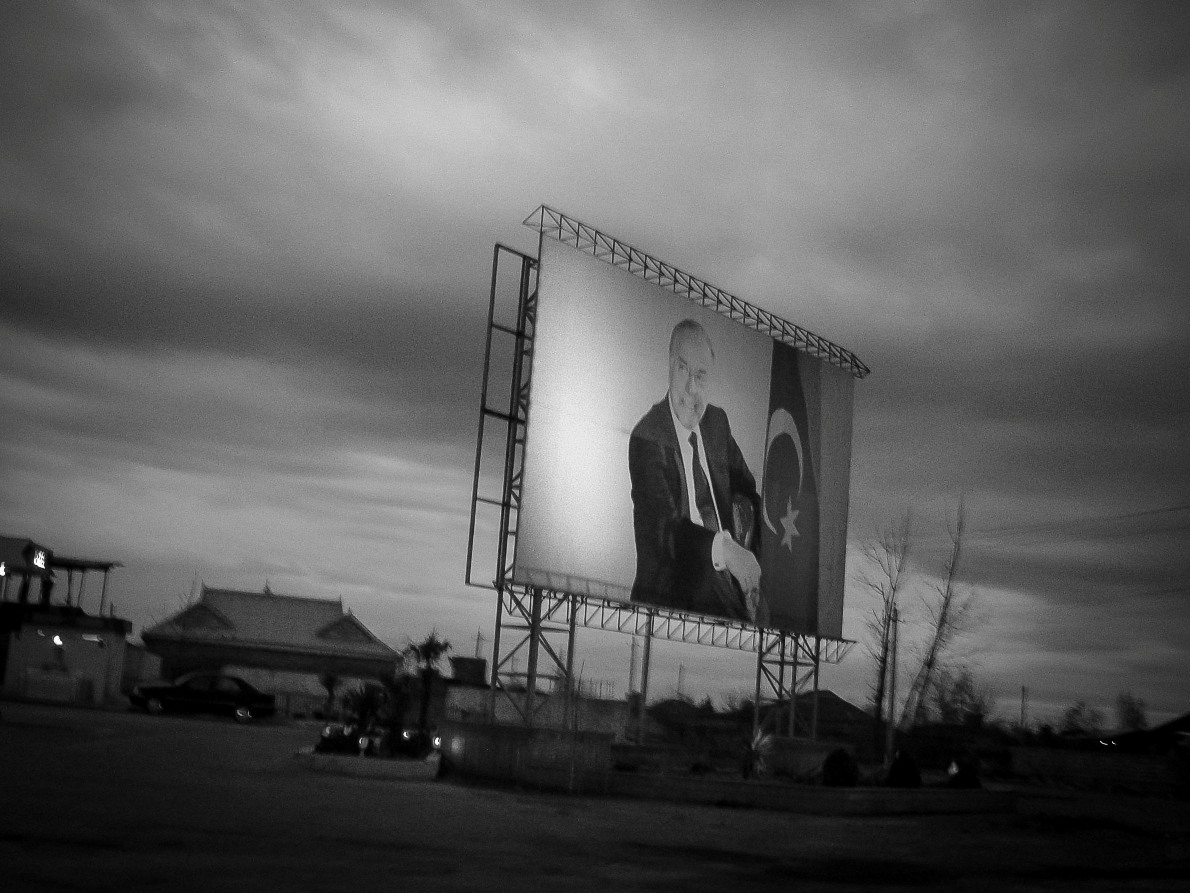 A typical poster of Heydar Aliyev, the former president, ubiquitous in the country. He is revered for his leadership of the nation out of tumultuous times of war, poverty, and political upheaval.