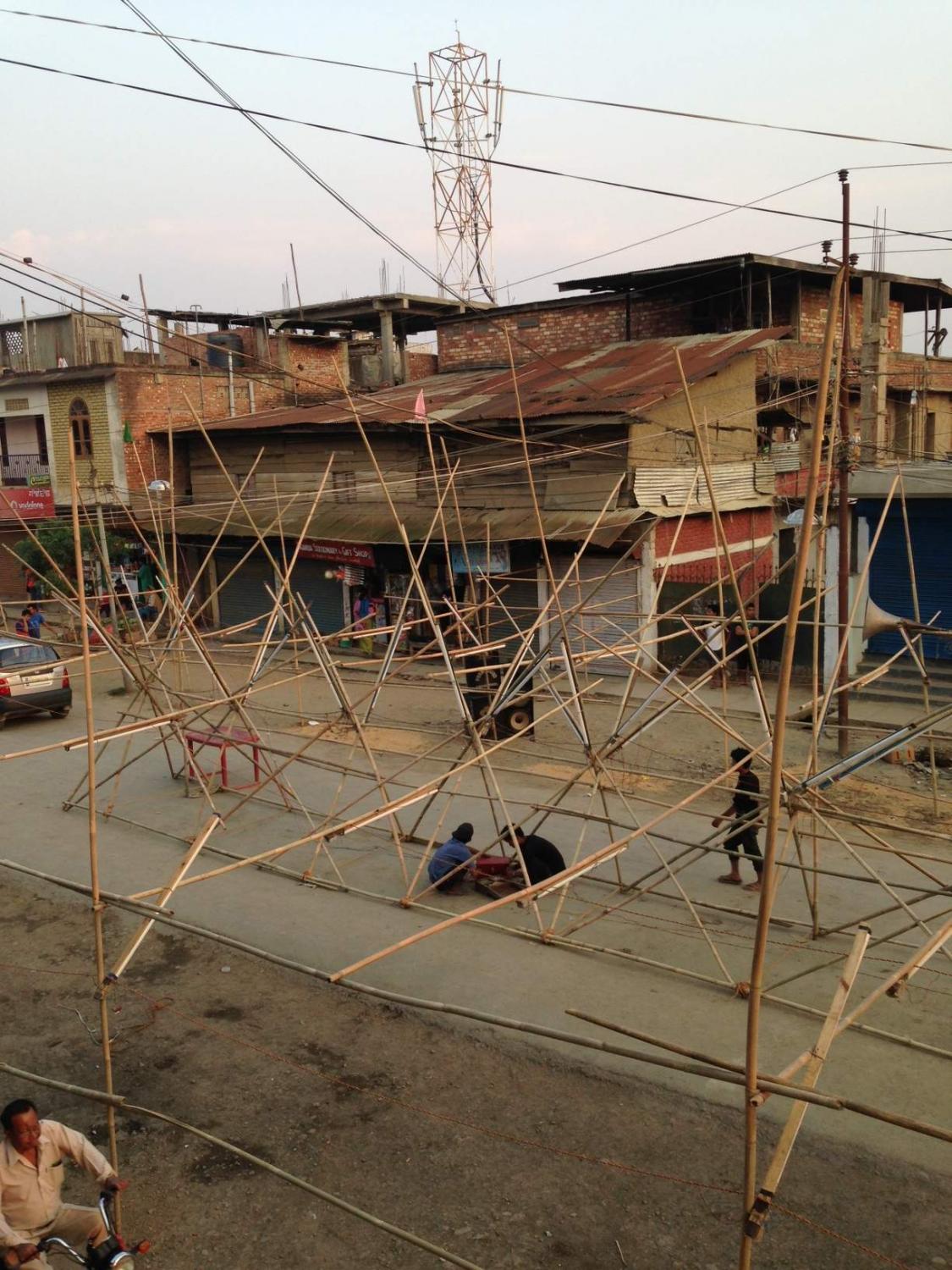 The bamboo structure is coming along nicely