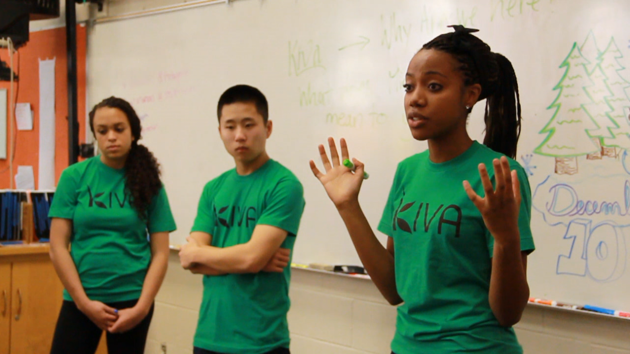 High school students brainstorm ways to raise awareness about Kiva and microfinance.