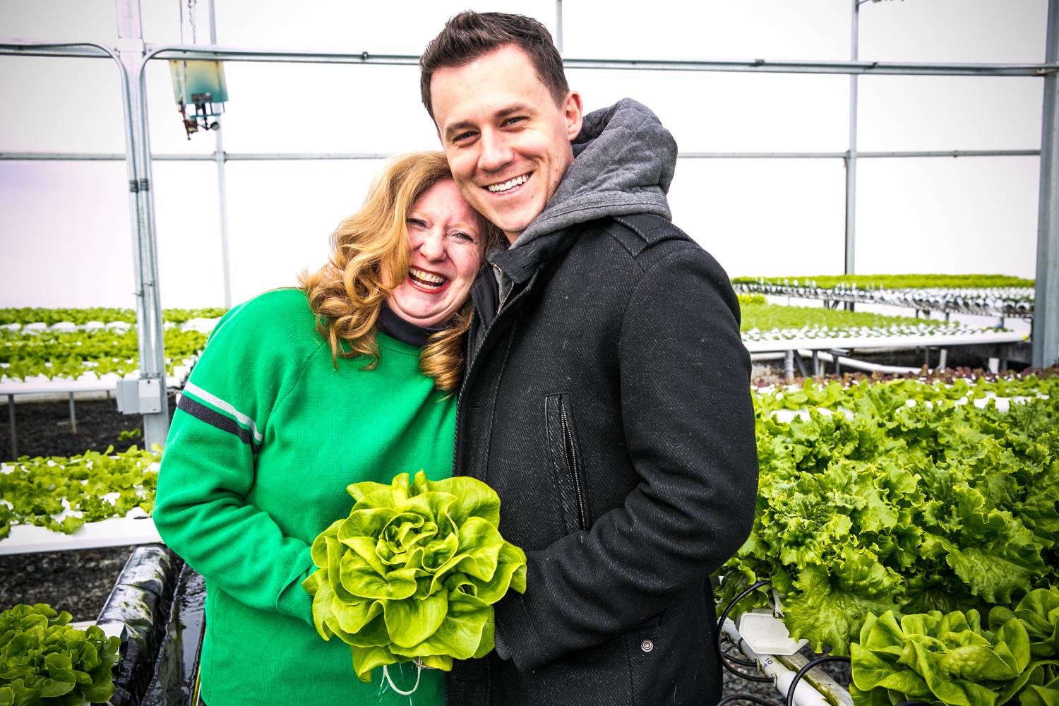 Robert Breen and Mary Ellen Taylor bonding over lettuce & Kiva Zip