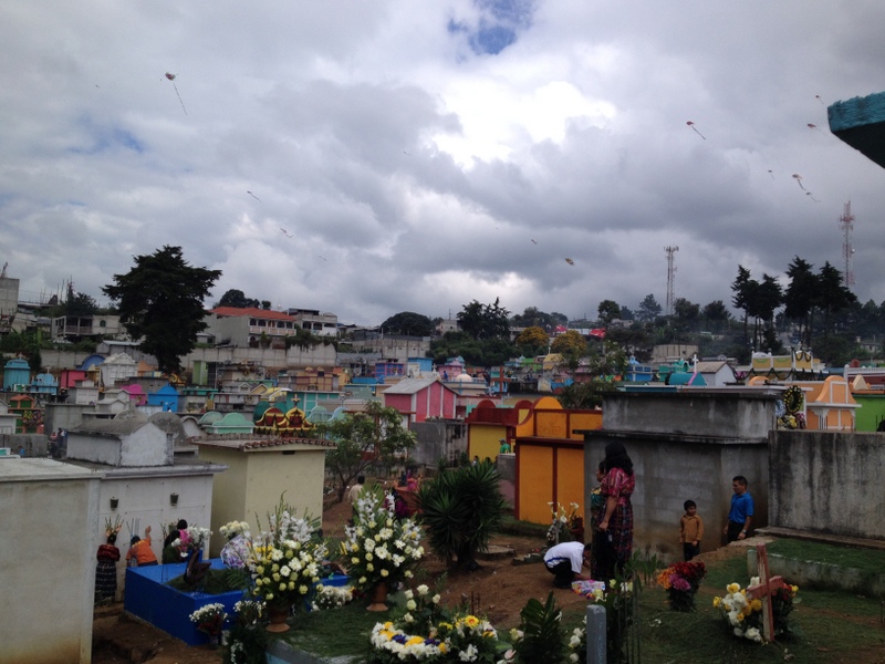 The cemetery in the middle of town decorated for "The Day of the Dead"