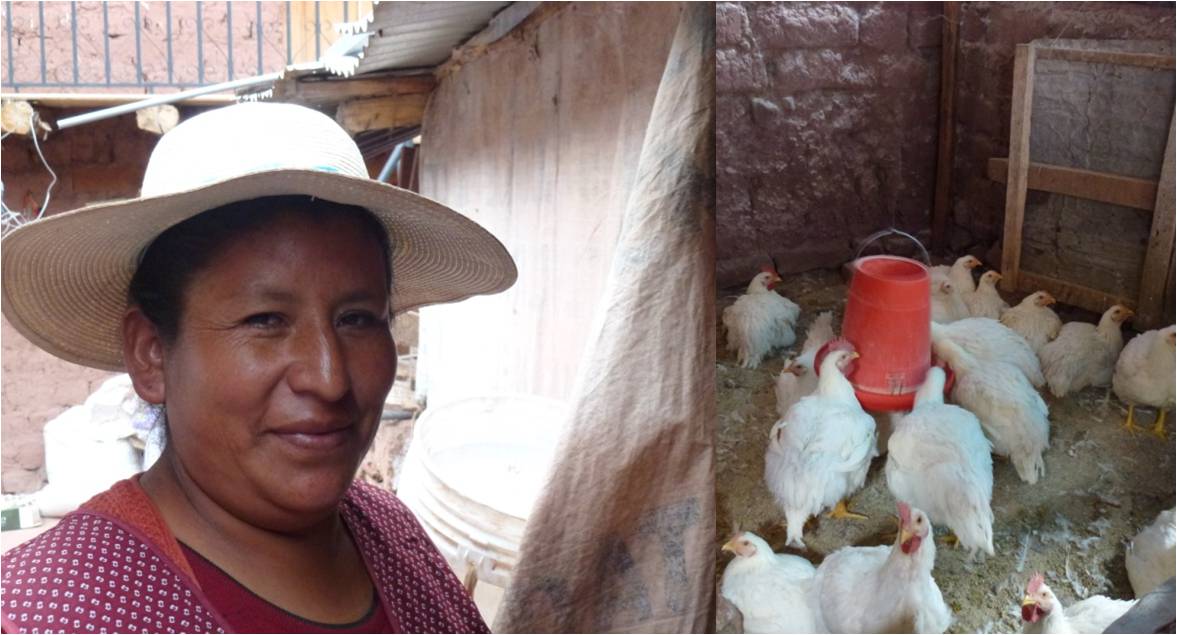 Cornelia in her backyard with the chickens.