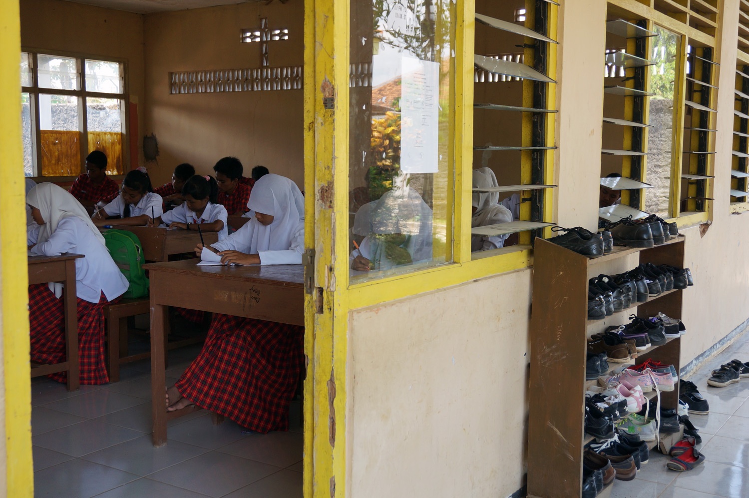 Shoes aren't allowed in class to ensure the classroom is kept clean. Photo credit: Yungkit