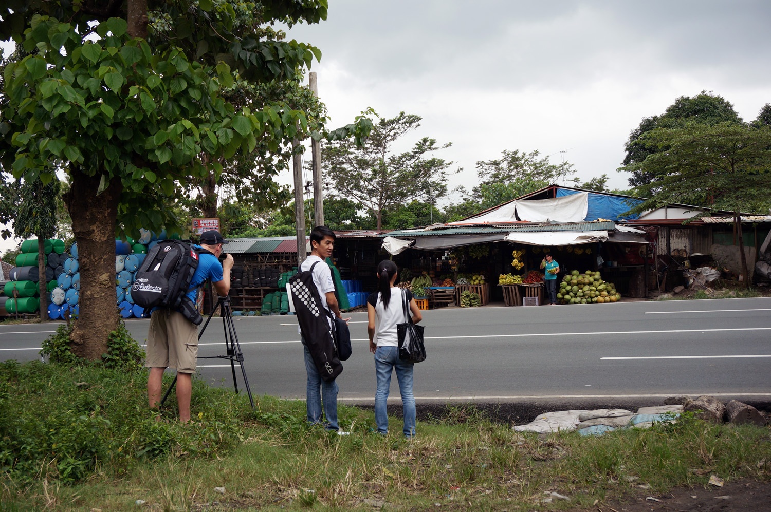 Filming the fruit and vege shop - wide. Photo credit: Yungkit
