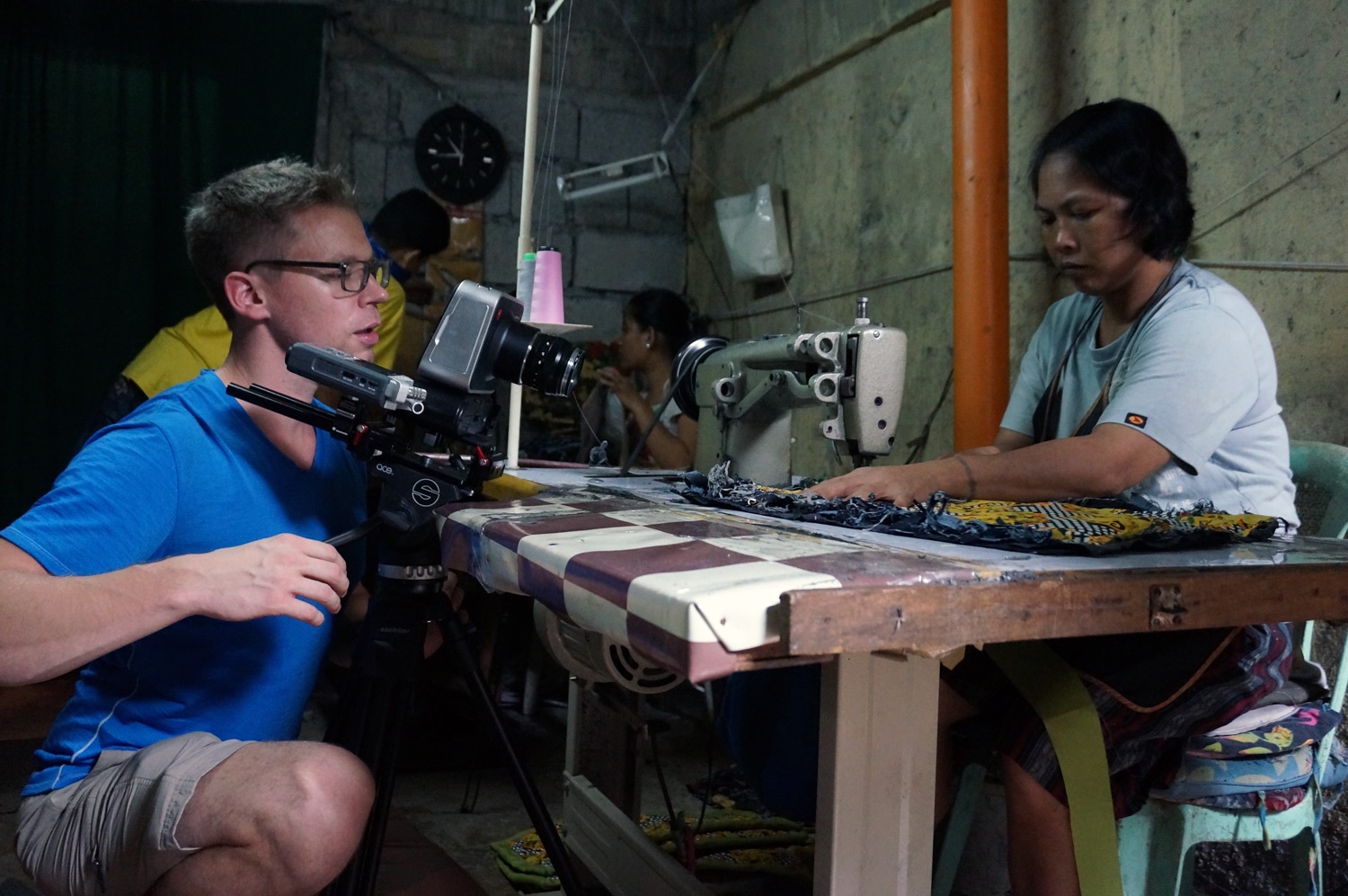 Filming close up of the sewing action. Photo credit: Yungkit