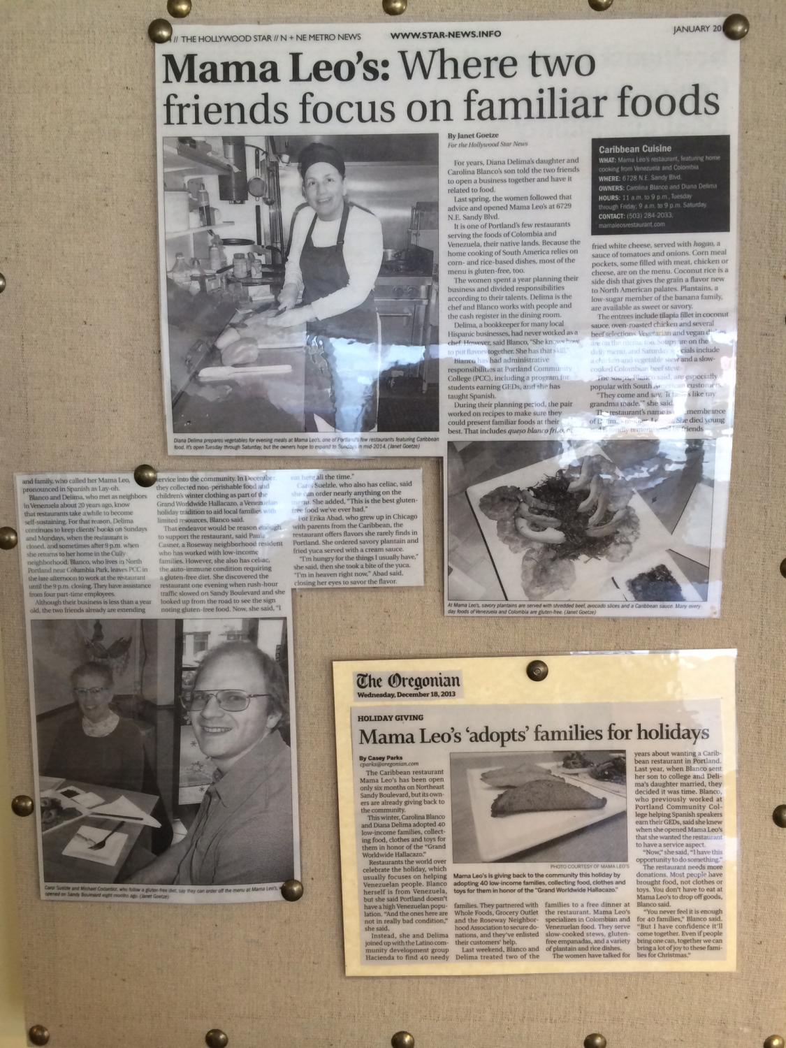local newspaper clippings about Mama Leo's