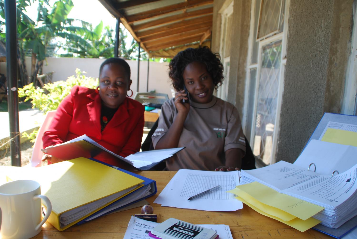 Back Check Team calling farmers to verify information and ensure they understand Kiva policies. Thanks Veronica and Mercy!