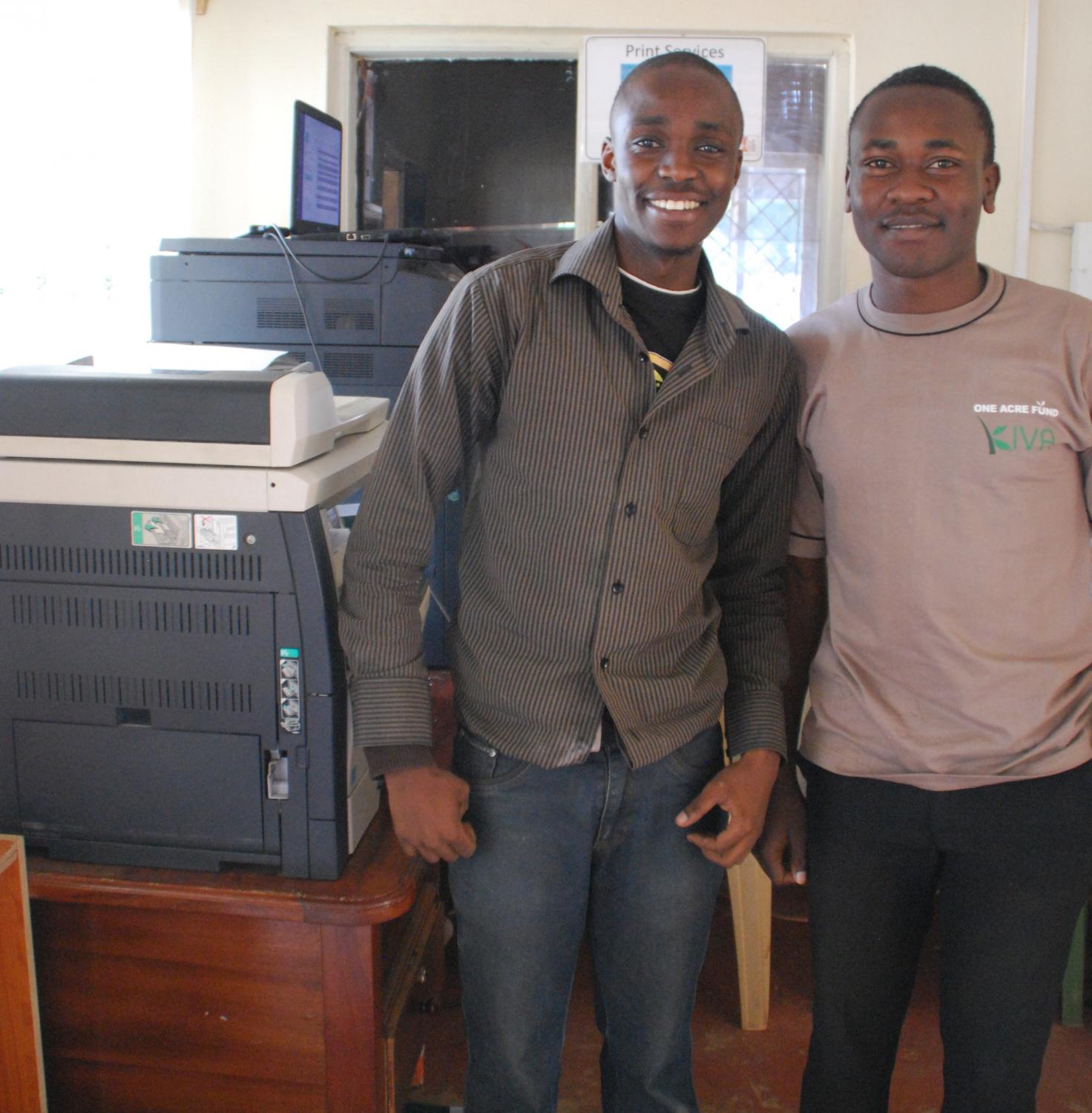 The Print Team helps to print and organize hundreds of custom documents that go into the field. Thanks Moses and Job! Moses also designed the much coveted OAF/Kiva t-shirts!