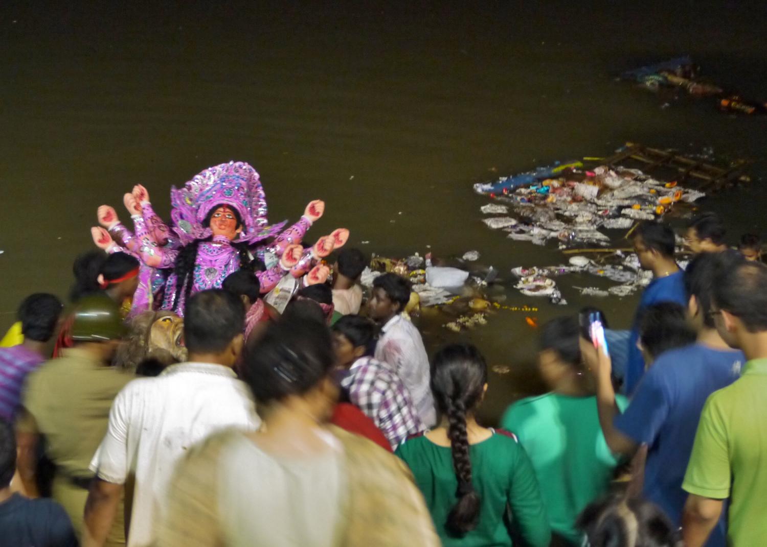 Durga splashes into the Ganges