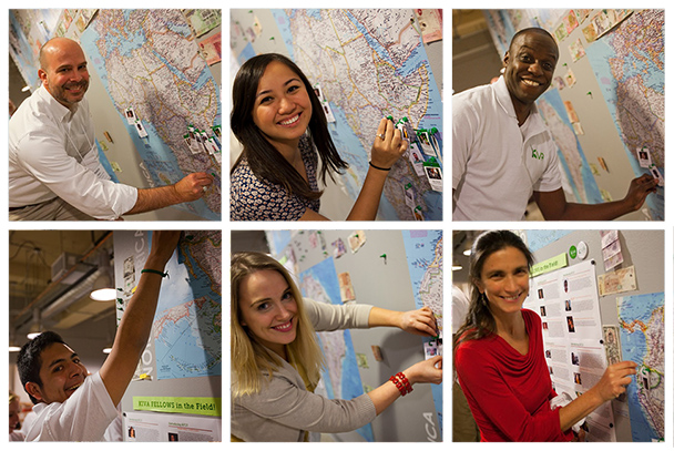 Kiva Fellows proudly show where they are headed!