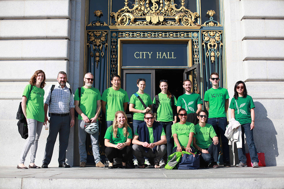 Kiva Zip team waiting to enter City Hall